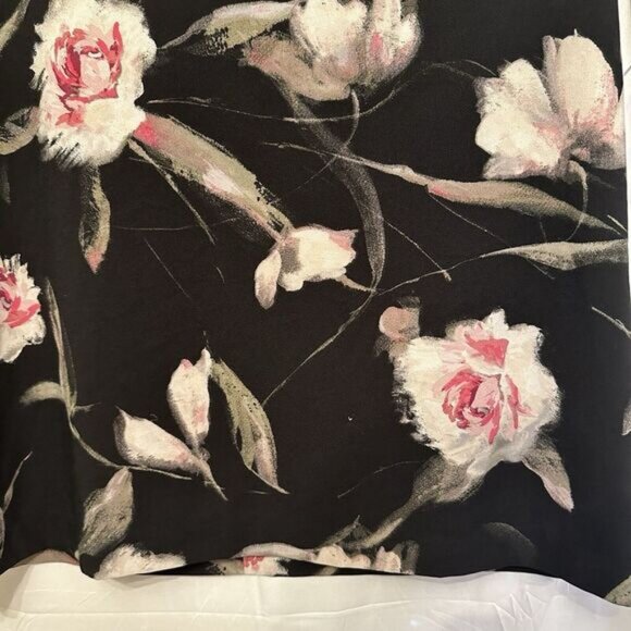 White House Black Market Size 12 Black Floral Bell Sleeve Vneck Shift Dress - Picture 2 of 5